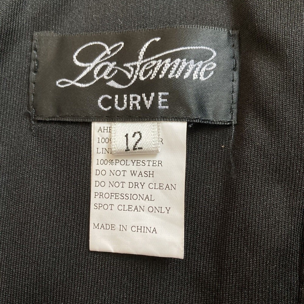 LA FEMME CURVE Size 12W Off Shoulder Black Jersey Train Trumpet Dress NWT Flaw - Picture 4 of 9